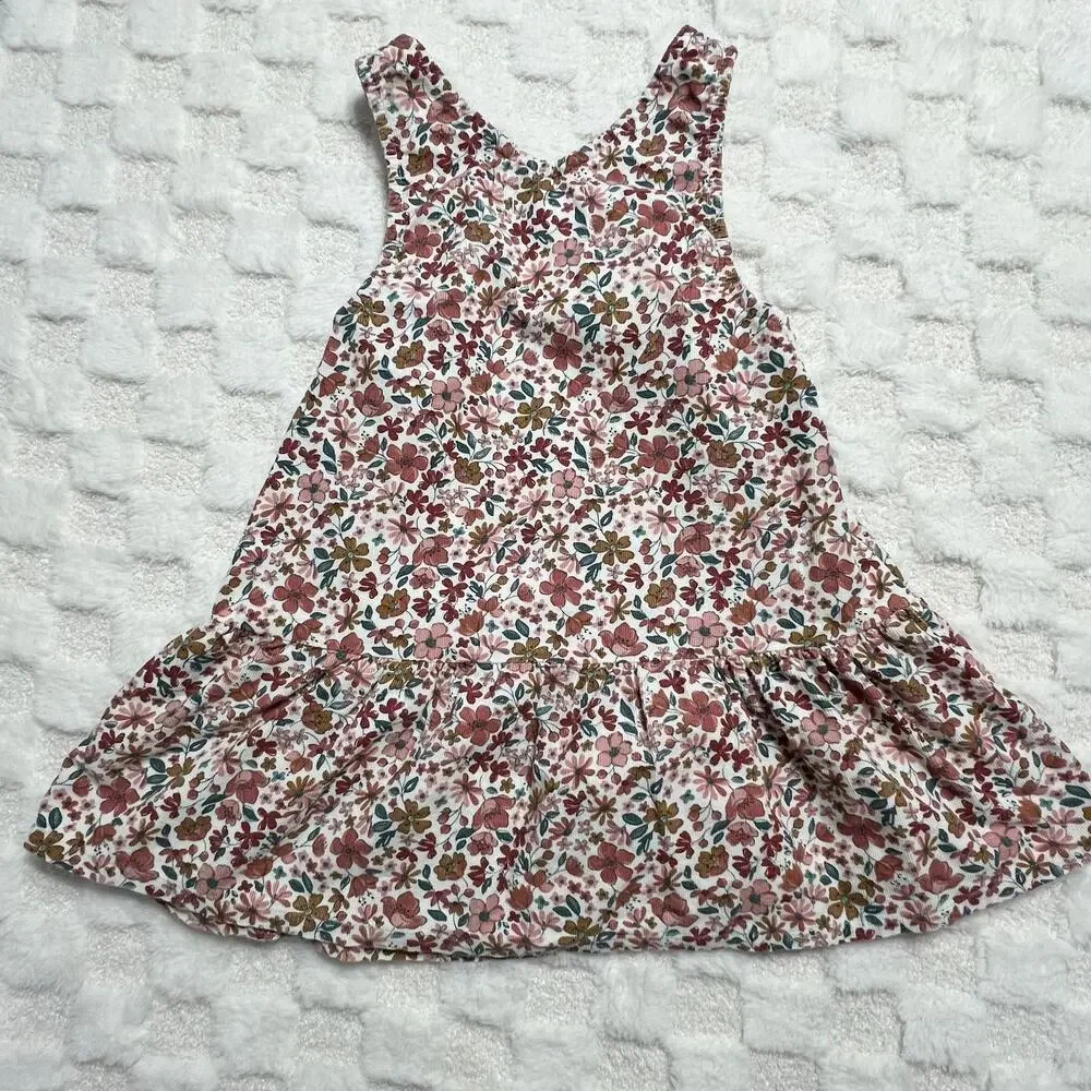 Tommy Bahama Girls Size 6 Floral Corduroy Jumper Dress Pink Snap